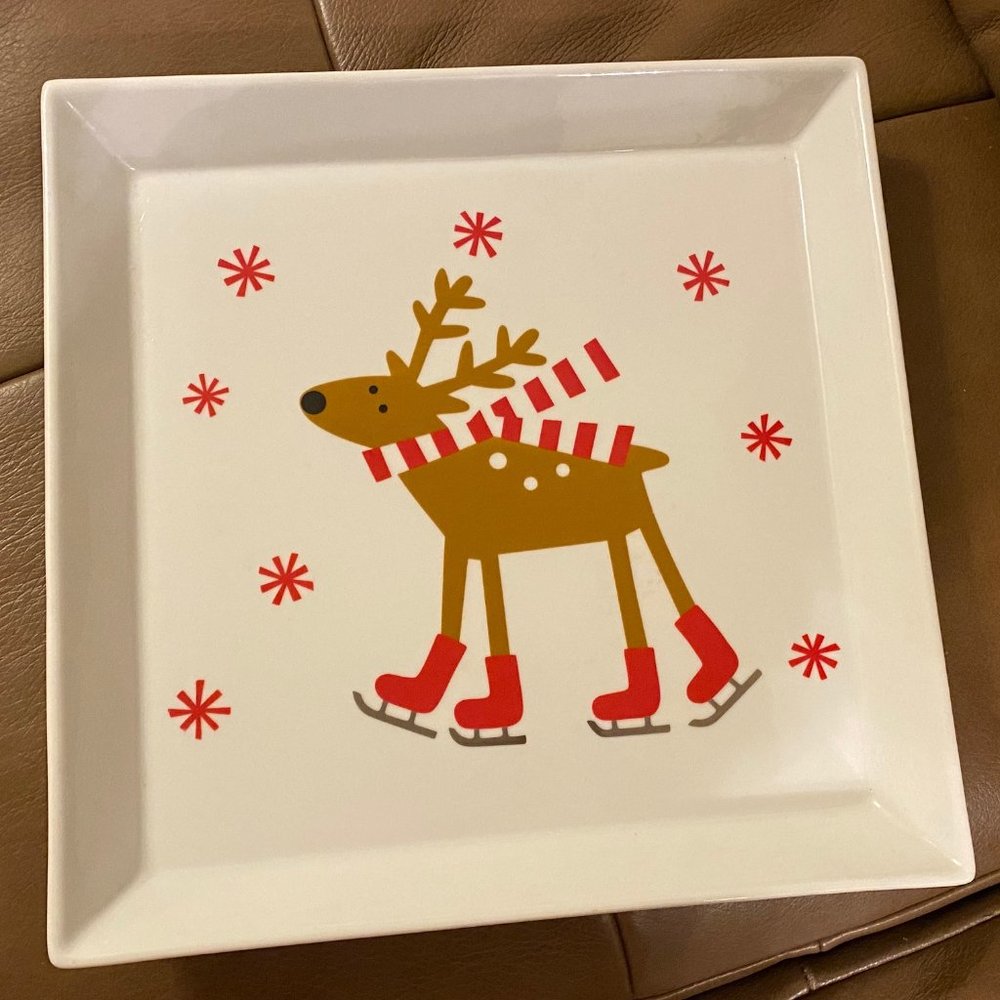 Crate & Barrel Reindeer Serving Tray Platter 12"